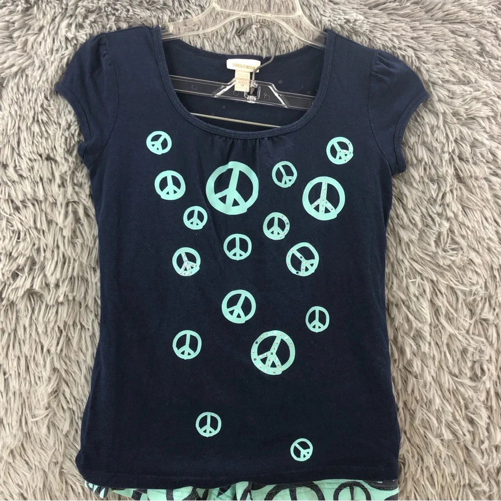 Limited Too Shorts Set Girls Size 10 2 Piece Peace Emblem Blue Green